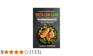 Copertina libro "Dieta Low Carb" con petto di pollo grigliato e insalata. Guida per dimagrire velocemente.