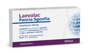 Laevolac Pancia Sgonfia, con simeticone, è un rimedio per il mal di pancia e il gonfiore, che aiuta a eliminare il gas.