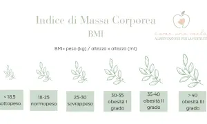 Indice di Massa Corporea (BMI) con categorie: sottopeso, normopeso (peso forma), sovrappeso e vari gradi di obesità.