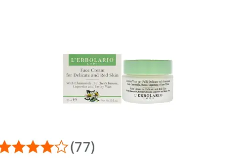 Crema viso L'Erbolario per pelli delicate. Contiene camomilla, che, attenzione, la camomilla contiene nichel.