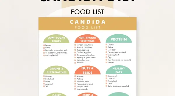 Lista di alimenti per la dieta candida: frutta a basso contenuto di zuccheri, verdure non amidacee, proteine, grassi sani, cereali, noci, semi, alternative lattiero-casearie, erbe e spezie.