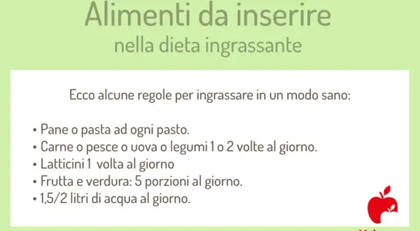 Guida per come prendere peso con un metabolismo veloce: pane, pasta, carne, pesce, uova, legumi, latticini, frutta, verdura e acqua.