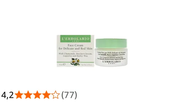 Crema viso L'Erbolario per pelli delicate. Contiene camomilla, che, attenzione, la camomilla contiene nichel.