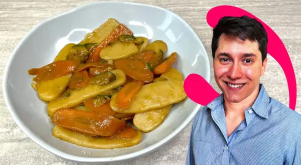 Gnocchi di farina di riso con carote e zucchine, un piatto colorato e gustoso.