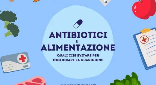 Antibiotici e alimentazione: cosa non mangiare con antibiotico amoxicillina per migliorare la guarigione. Broccolo, carote, mela, carne, spinaci, cerotti, pillole.