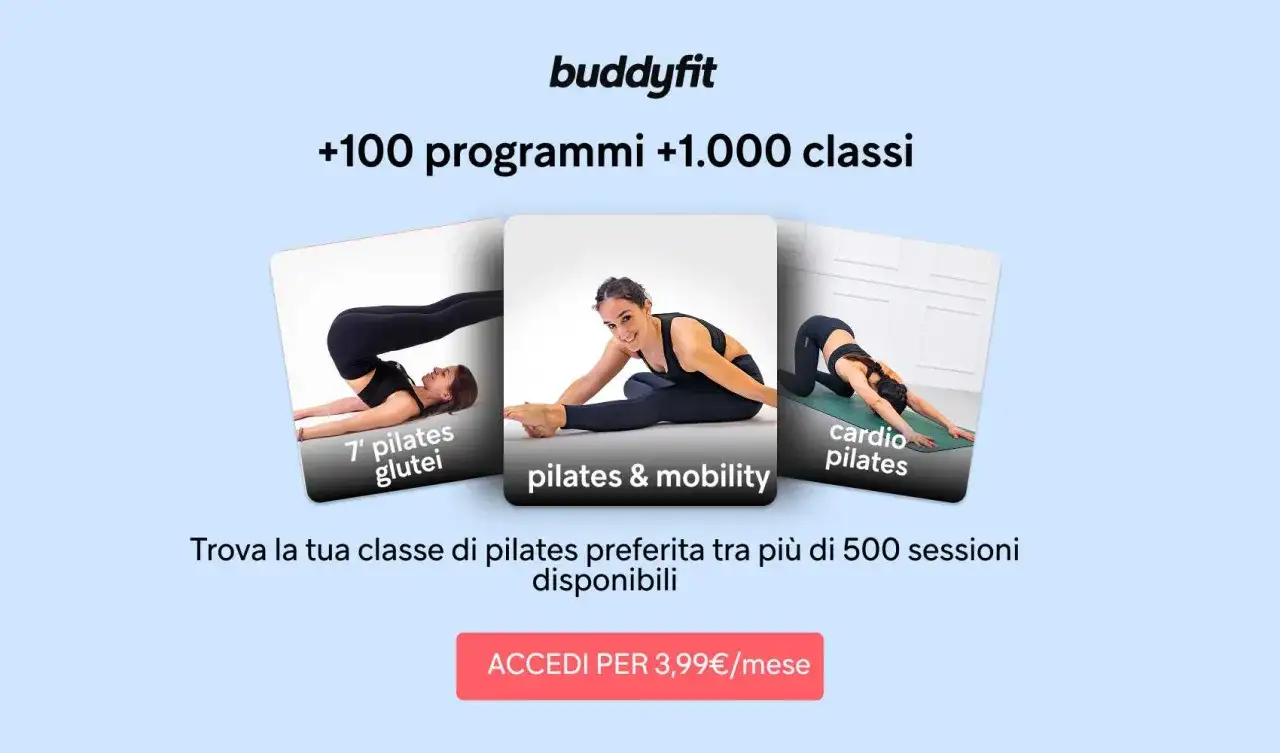 Buddyfit offre oltre 1000 classi di pilates, tra cui glutei, mobility e cardio. Scopri i pro e contro del pilates per trovare la tua sessione ideale.