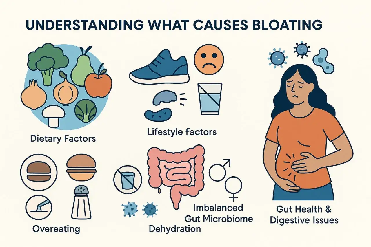Fattori che causano gonfiore: dieta, stile di vita, sovralimentazione, disidratazione, microbioma intestinale sbilanciato e problemi digestivi. Attenzione, anche il miele fa gonfiare la pancia!