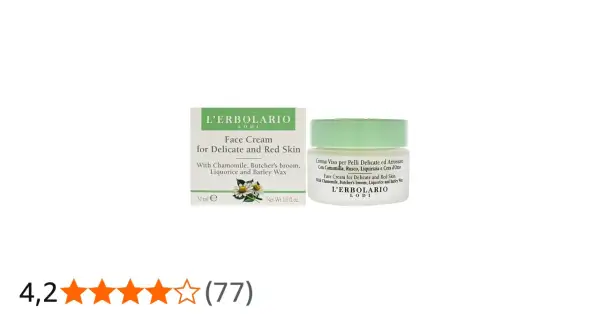 Crema viso L'Erbolario per pelli delicate. Contiene camomilla, che, attenzione, la camomilla contiene nichel.